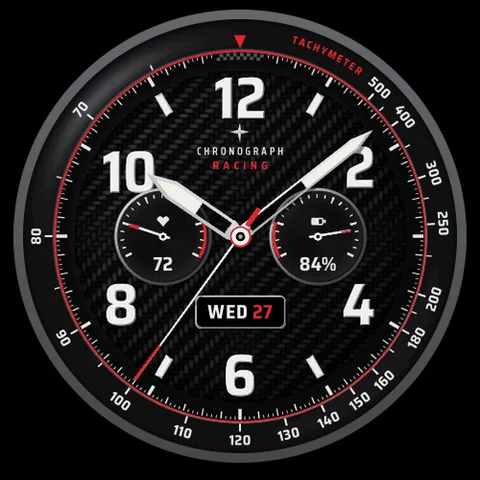 Astra Chrono Racing watch face for Garmin. Carbon-inspired textures and chronograph details with a sporting edge.
