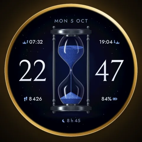 Astra Hourglass watch face for Garmin. Falling animated sand gives the passing of time a different shape.