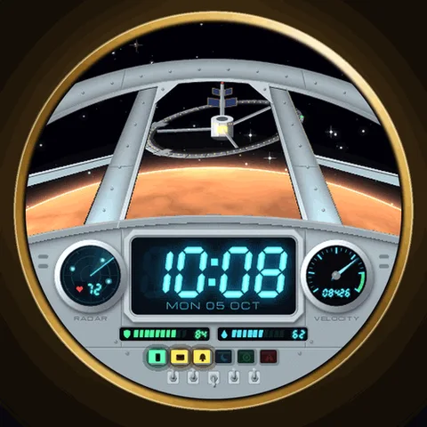 Astra Hyperdrive watch face for Garmin. Raise your wrist and make the jump. A retro-futuristic cockpit turns your everyday data into the instruments of a starship.