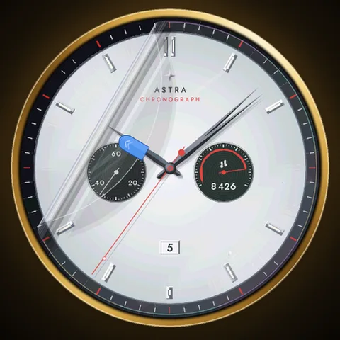 Astra Peel watch face for Garmin. A midnight blue sunburst dress watch under its protective film, which peels off each time you raise your wrist.
