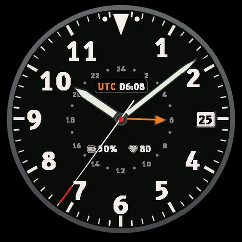 Astra Pilot watch face for Garmin. Aviation-inspired timekeeping with a GMT and UTC character.