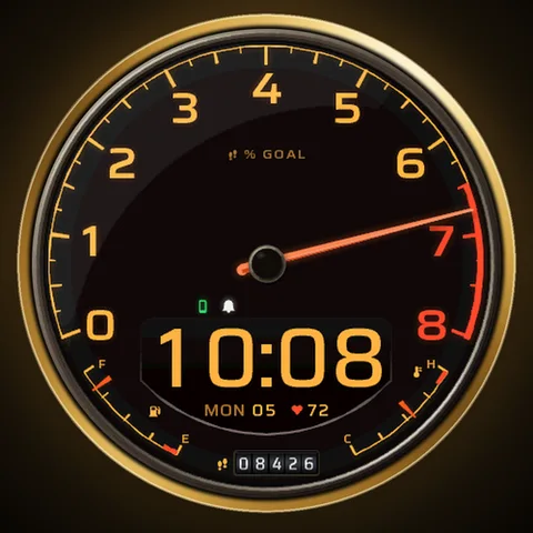 Astra Redline watch face for Garmin. An animated dashboard inspired by the instruments of a sports car.