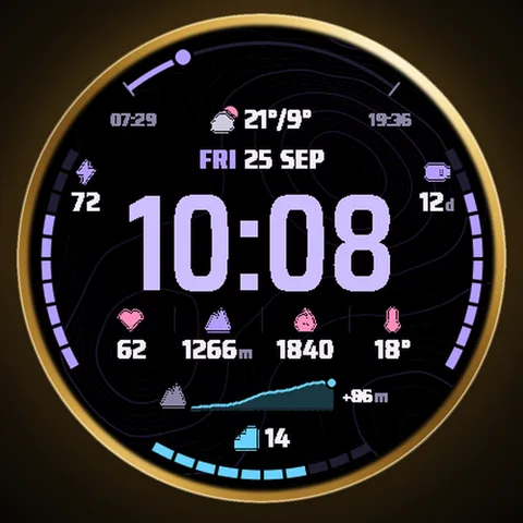 Astra Summit watch face for Garmin. An outdoor-inspired face with a practical, data-focused layout.