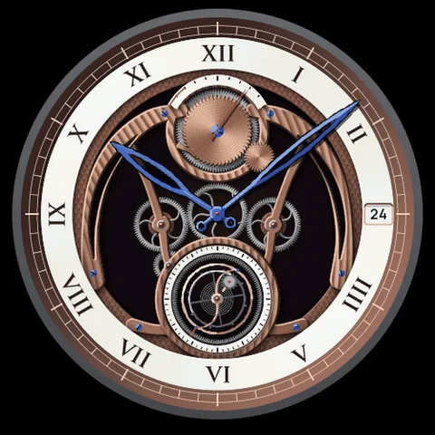 Quadrante Astra Tourbillon per Garmin. Un quadrante scheletrato di lusso con movimento meccanico a vista, una riserva di carica per la tua batteria e un tourbillon volante a ore 6.